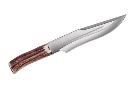 Hunting knife with a bone handle on a white backgroundの写真素材