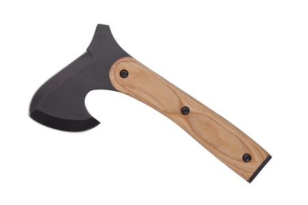 Axe with wooden handle, designed for throwing on a white backgroundの写真素材