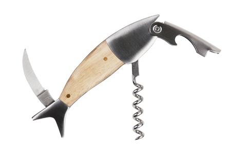 Spread out a penknife in the form of fish on  white backgroundの写真素材