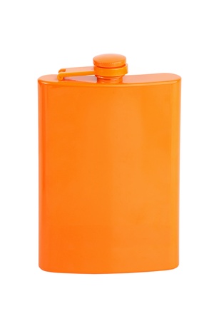 Compact metal flask for alcohol on a white backgroundの写真素材