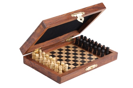 Pocket chess, folded into a box on  white backgroundの写真素材