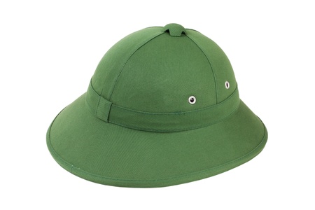 Tropical Vietnamese pith helmet on white backgroundの写真素材