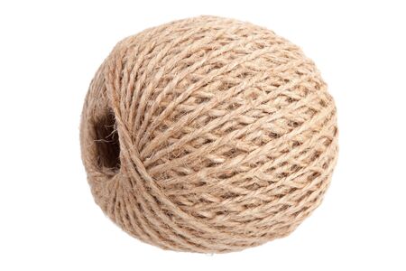 Hank hemp twine beige on a white backgroundの写真素材