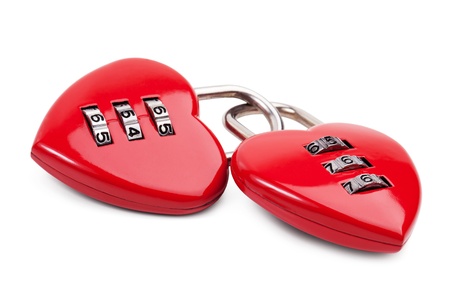 Two linked to each other in the form of the castle of hearts on a white backgroundの写真素材