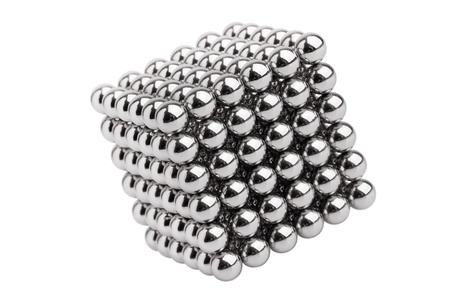 Cube of the magnetic steel balls on a white backgroundの写真素材