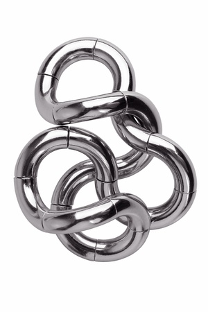 Puzzle made of stainless steel on a white backgroundの写真素材