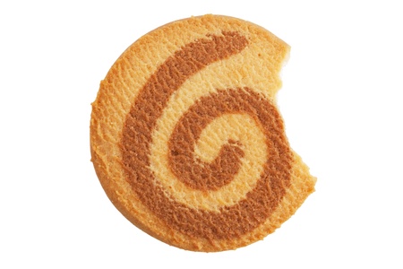 Shortbread with the imprint of teeth on a white backgroundの写真素材