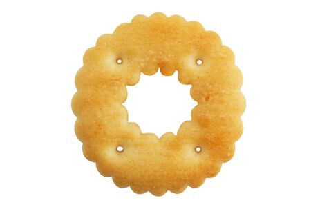 Cookies crackers in a figure zero on white backgroundの写真素材