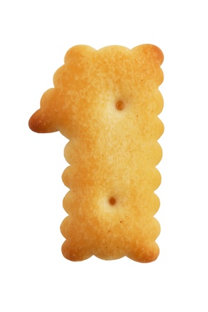 Cookies crackers in a figure one on white backgroundの写真素材