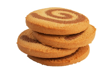 Small pile of round cookies on a white backgroundの写真素材