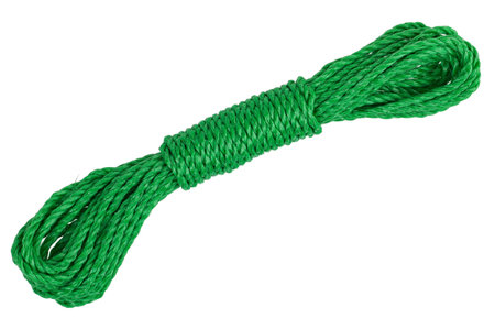 Hank long green clothesline on white background