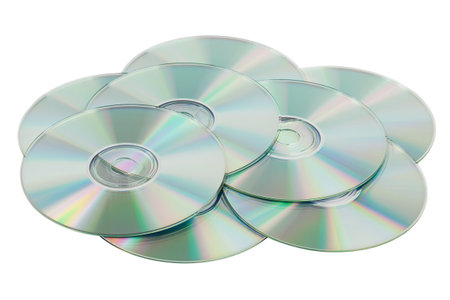 Scattered pile of CDs on a white background