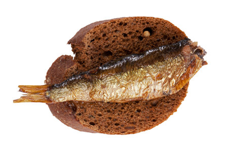 Smoked fish on a slice of rye breadの写真素材