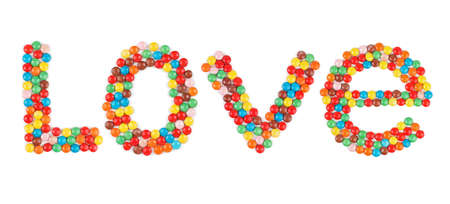 The word "love", composed of chocolate in the glazeの写真素材