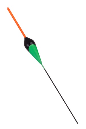 Green elongated float fishing on a white backgroundの写真素材