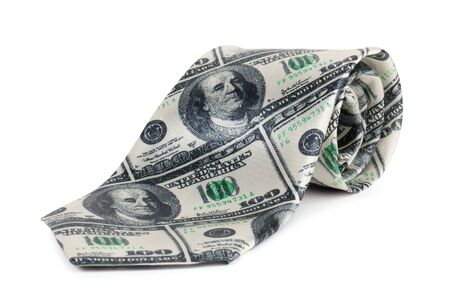 Tie with a hundred dollar bill image on white backgroundの写真素材