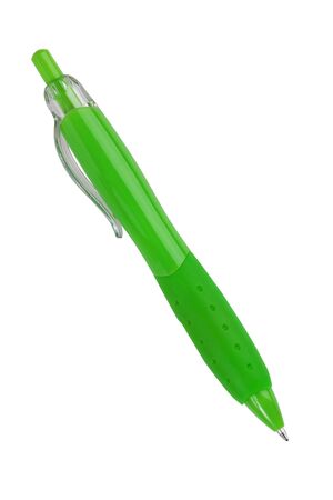 Plastic ballpoint pen on a white backgroundの写真素材