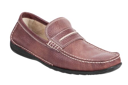 Dark brown leather moccasin on a white backgroundの写真素材