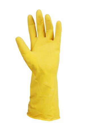 Human hand in a glove on  white backgroundの写真素材