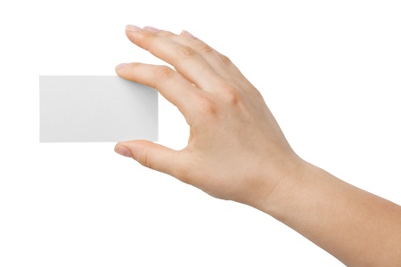 Business card in hand on white backgroundの写真素材
