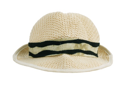 Wicker light beige hat on white backgroundの写真素材
