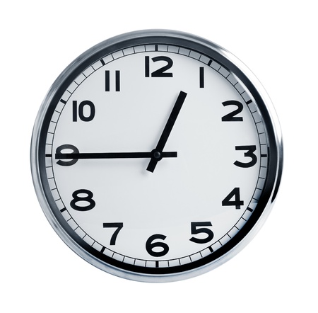 Office hours in the chrome package on a white backgroundの写真素材