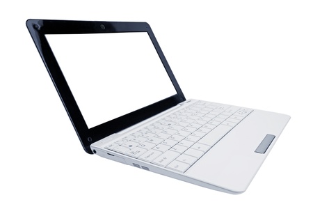 Opened laptop computer white color on a white backgroundの写真素材
