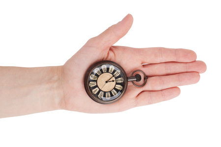 Antique pocket watch lying on the palm of your hand