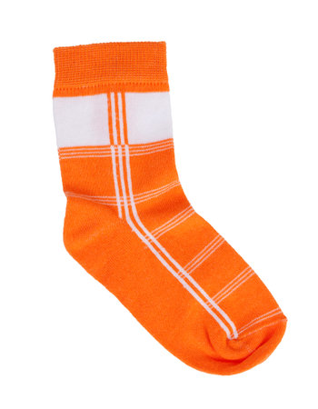 Orange knitted sock in a thin white stripesの写真素材