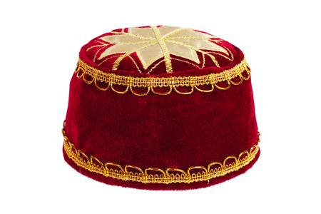 Red round turban on a white backgroundの写真素材