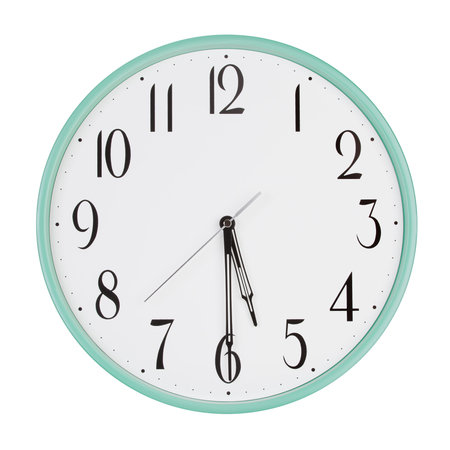 Half past five o'clock on the dial