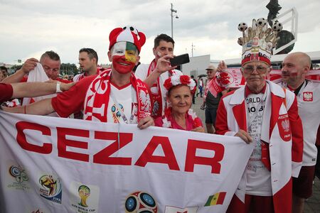 MOSCOW, RUSSIA - JUNE 2018: Football fans from Poland support their teamのeditorial素材