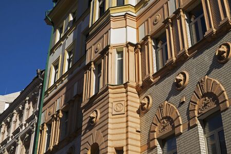 Fragment of the facade of a residential building on a city streetの写真素材