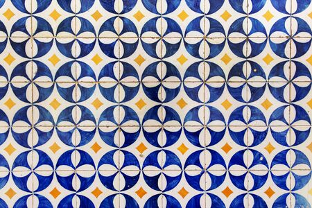 Ceramic blue portuguese azulejo tiles decorative backgroundの写真素材