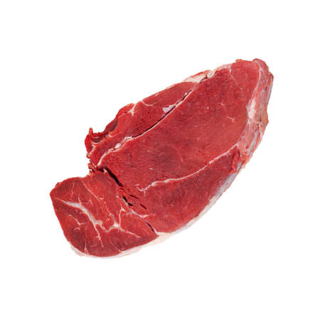 Large piece of fresh beef on a white backgroundの写真素材