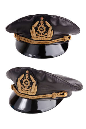 Black naval cap in two angles on a white backgroundの写真素材