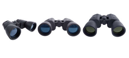 Binoculars in three angles on a white backgroundの写真素材