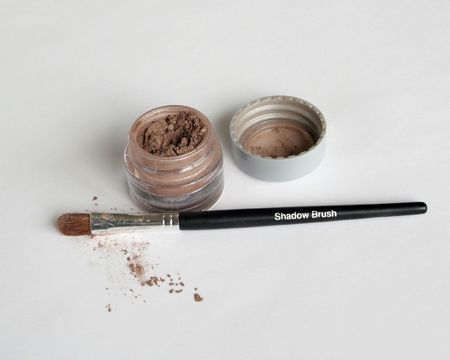 Close up of eye shadow with brushの写真素材