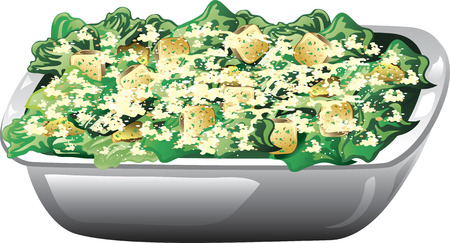 Illustration of a caesar salad wth parmesean cheese and croutons.のイラスト素材