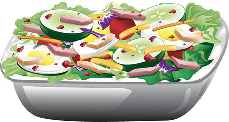 Illustration of a chef salad with ham, turkey, eggs and bacon.のイラスト素材