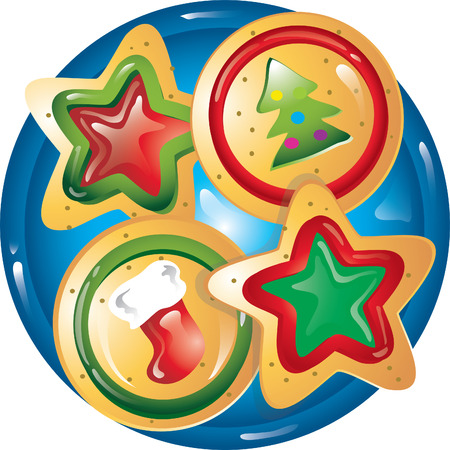 Illustration of different christmas cookies on a plateのイラスト素材