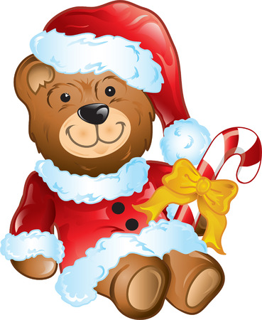 Illustration of a stuffed christmas bear in a santa suit.のイラスト素材