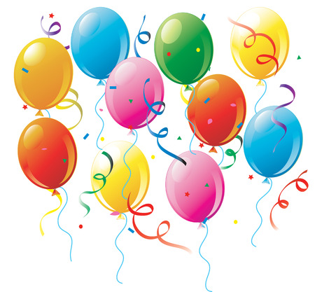 Illustration of a bunch of party balloons and confetti on white
のイラスト素材