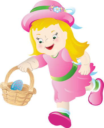 Little girl in pink, hunting for Easter eggs.のイラスト素材