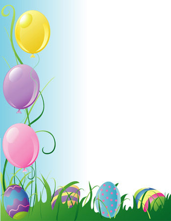 Illustration of easter party balloons and hidden eggs borderのイラスト素材