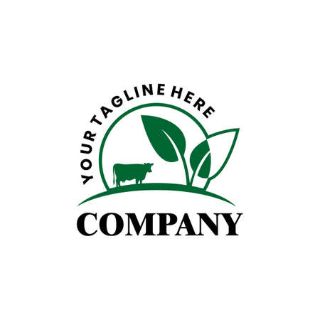 green plant leaves and cow animal logoのイラスト素材