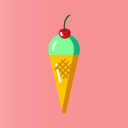 Mint ice cream in a cone. Vector illustration can be used as a poster, print, icon.のイラスト素材
