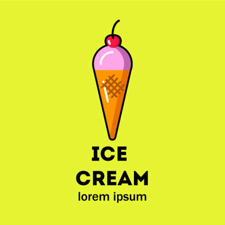 Pink ice cream in a cone. Vector illustration can be used as icon, poster, print, icon.のイラスト素材