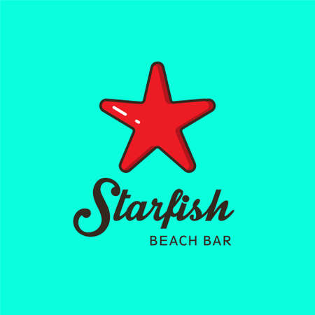 Flat icon with the image of a red starfish. Can be used as a icon for a fish restaurant, shop seafood, a beach bar, a diving club.のイラスト素材