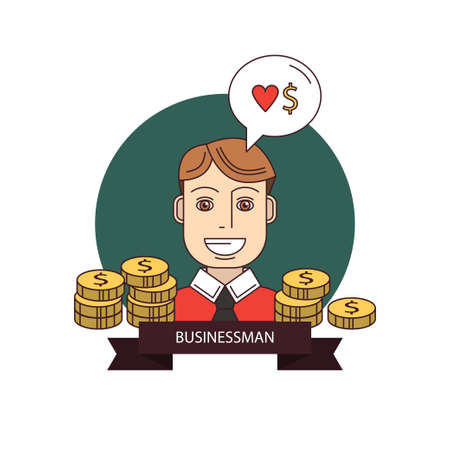 Businessman smile. Successful man with money, illustrationのイラスト素材
